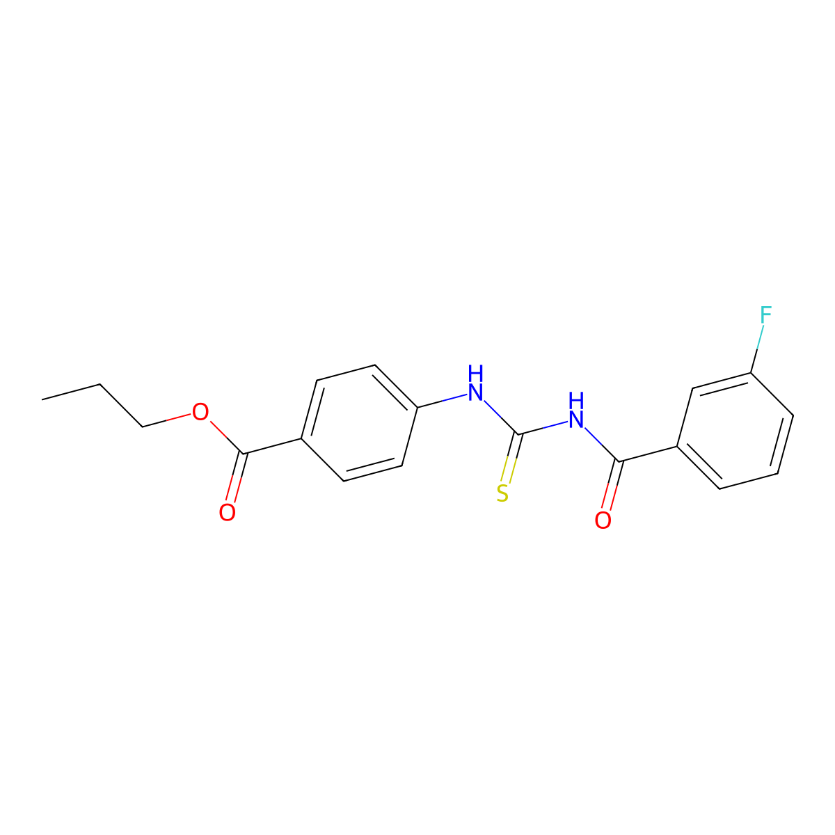 Propyl 4-({[(3-fluorophenyl)carbonyl]carbamothioyl}amino)benzoate molecular structure, CAS 364610-38-8