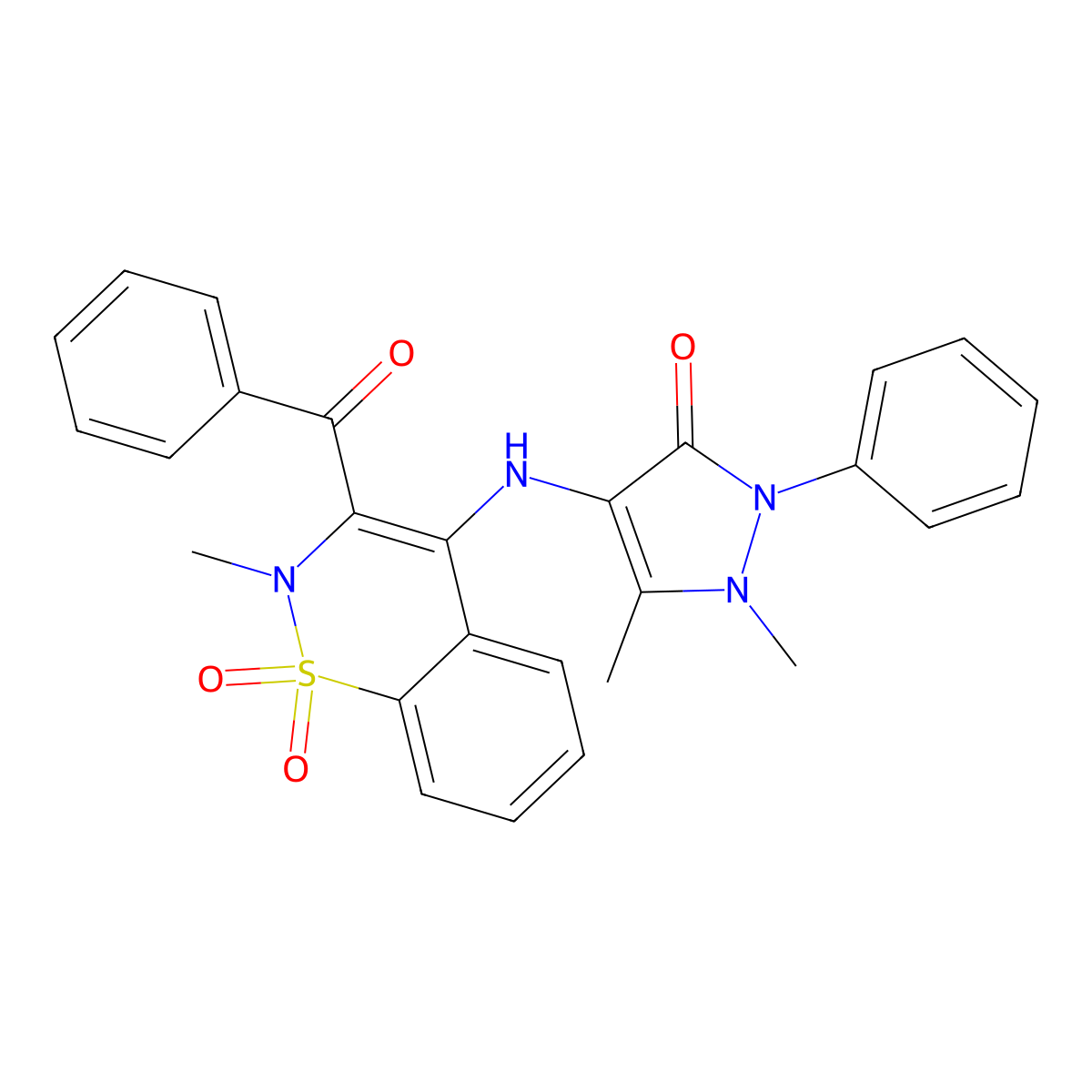 1,5-dimethyl-4-{[2-methyl-1,1-dioxido-3-(phenylcarbonyl)-2H-1,2-benzothiazin-4-yl]amino}-2-phenyl-1,2-dihydro-3H-pyrazol-3-one molecular structure, CAS 364610-50-4