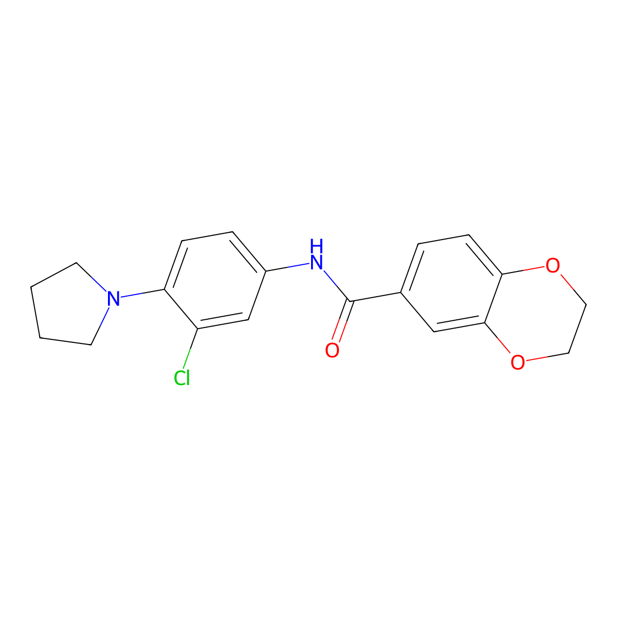 N-(3-chloro-4-pyrrolidin-1-ylphenyl)-2,3-dihydro-1,4-benzodioxine-6-carboxamide molecular structure, CAS 364610-73-1