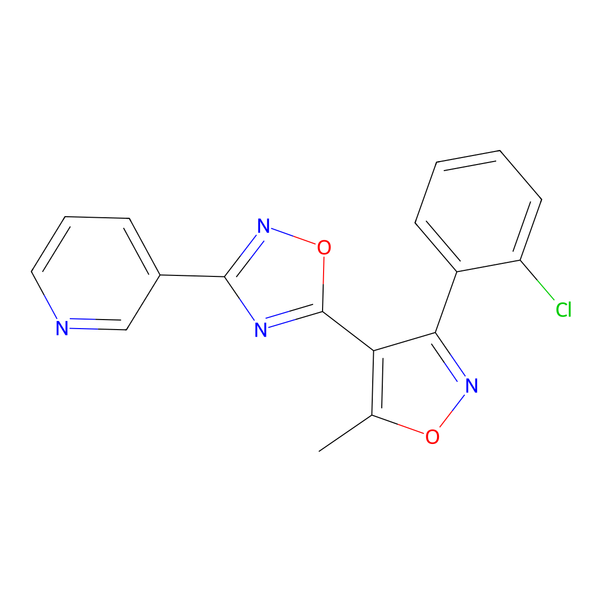 5-[3-(2-Chlorophenyl)-5-methyl-1,2-oxazol-4-yl]-3-pyridin-3-yl-1,2,4-oxadiazole molecular structure, CAS 364610-85-5