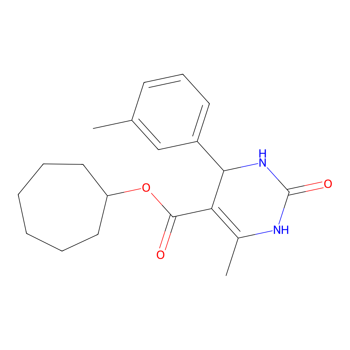 Cycloheptyl 6-methyl-4-(3-methylphenyl)-2-oxo-1,2,3,4-tetrahydropyrimidine-5-carboxylate molecular structure, CAS 364612-13-5
