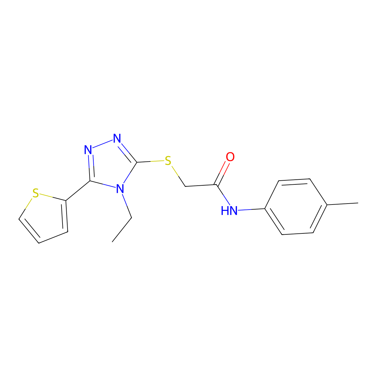 2-((4-ET-5-(2-Thienyl)-4H-1,2,4-triazol-3-YL)thio)-N-(4-methylphenyl)acetamide molecular structure, CAS 364612-55-5