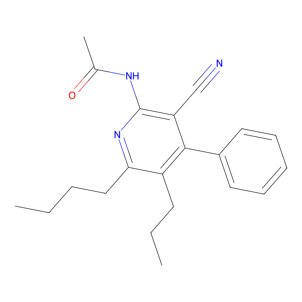 N-(6-butyl-3-cyano-4-phenyl-5-propylpyridin-2-yl)acetamide molecular structure, CAS 364612-63-5