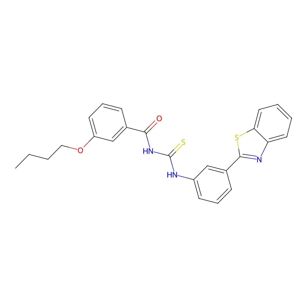 N-[[3-(1,3-benzothiazol-2-yl)phenyl]carbamothioyl]-3-butoxybenzamide molecular structure, CAS 364612-74-8