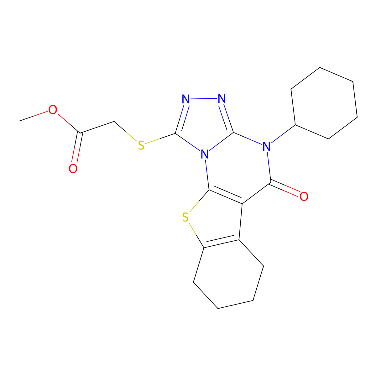Methyl [(4-cyclohexyl-5-oxo-4,5,6,7,8,9-hexahydro[1]benzothieno[3,2-e][1,2,4]triazolo[4,3-a]pyrimidin-1-yl)sulfanyl]acetate molecular structure, CAS 364614-93-7
