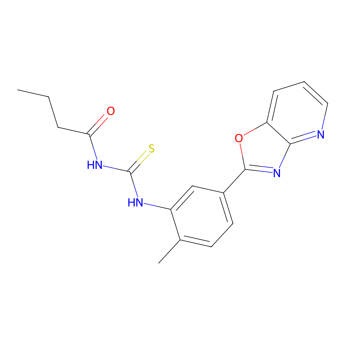 N-[[2-methyl-5-([1,3]oxazolo[4,5-b]pyridin-2-yl)phenyl]carbamothioyl]butanamide molecular structure, CAS 364615-59-8