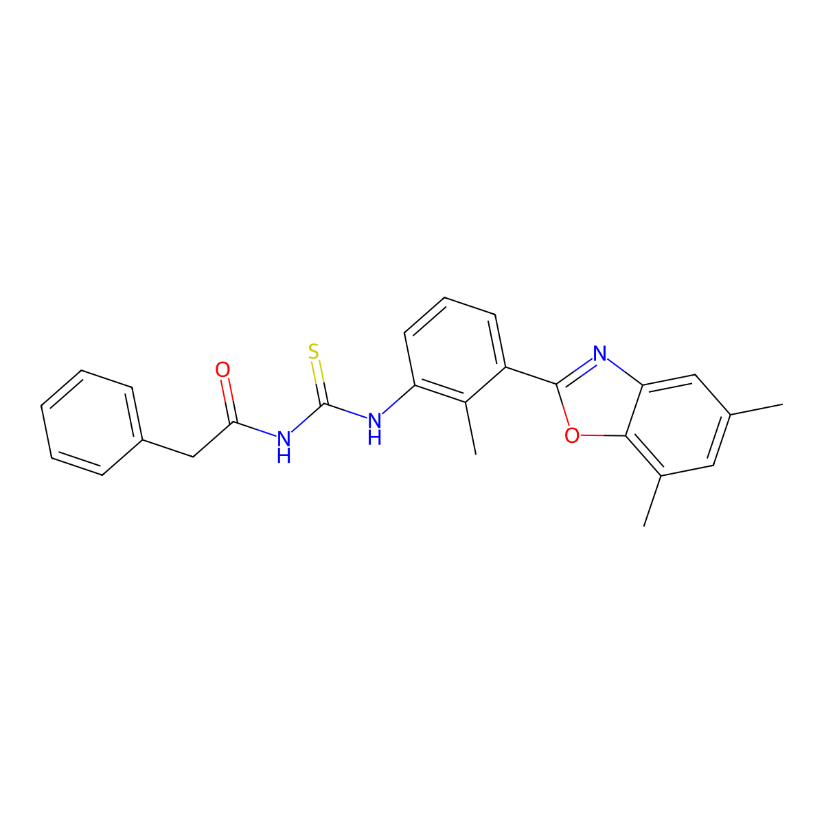 N-[[3-(5,7-dimethyl-1,3-benzoxazol-2-yl)-2-methylphenyl]carbamothioyl]-2-phenylacetamide molecular structure, CAS 364615-70-3