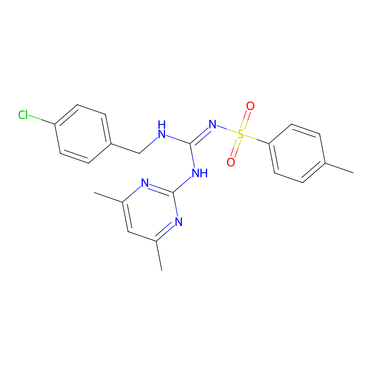 N-[N-(4-chlorobenzyl)-N'-(4,6-dimethylpyrimidin-2-yl)carbamimidoyl]-4-methylbenzenesulfonamide molecular structure, CAS 364616-49-9