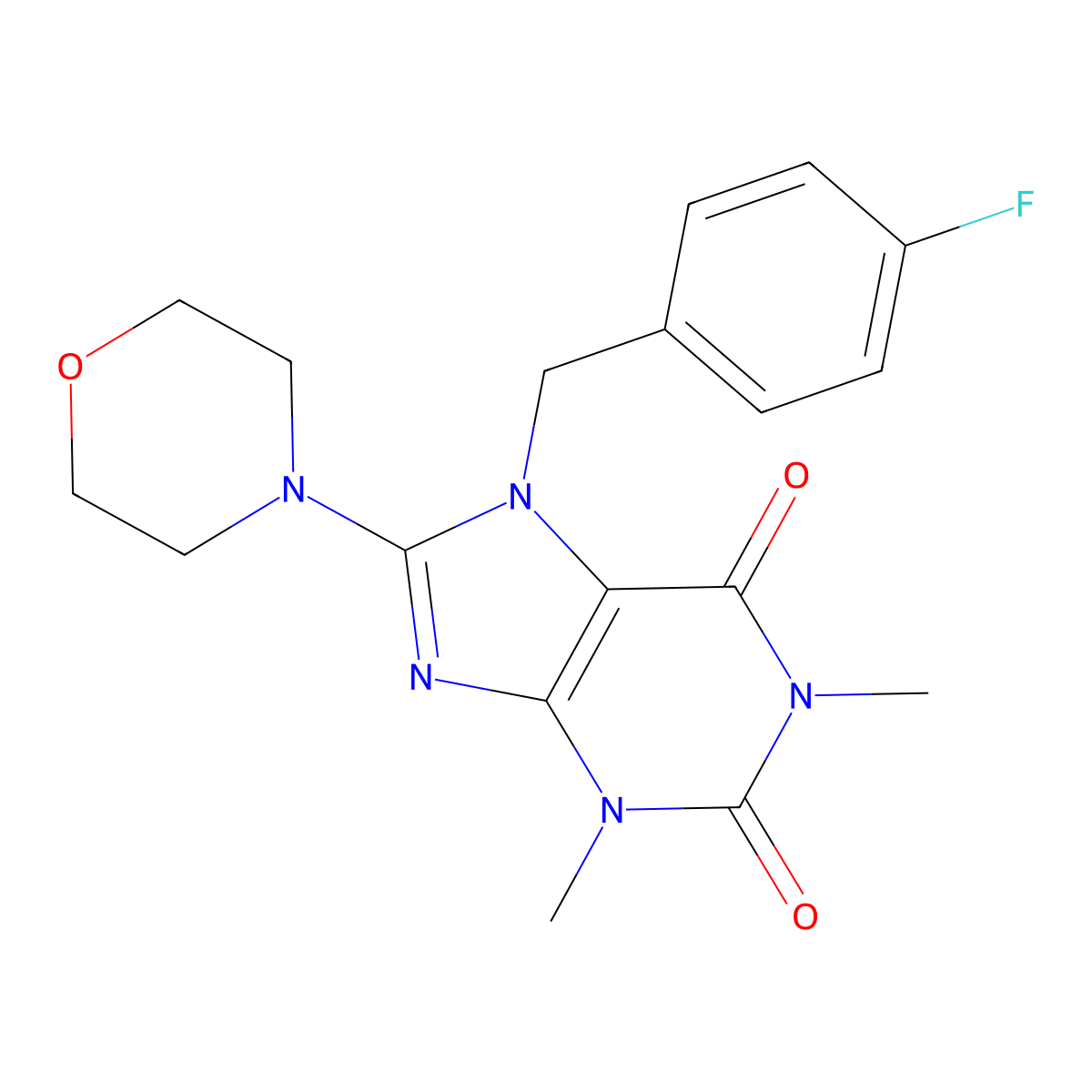 7-(4-fluorobenzyl)-1,3-dimethyl-8-morpholino-1H-purine-2,6(3H,7H)-dione molecular structure, CAS 364616-66-0