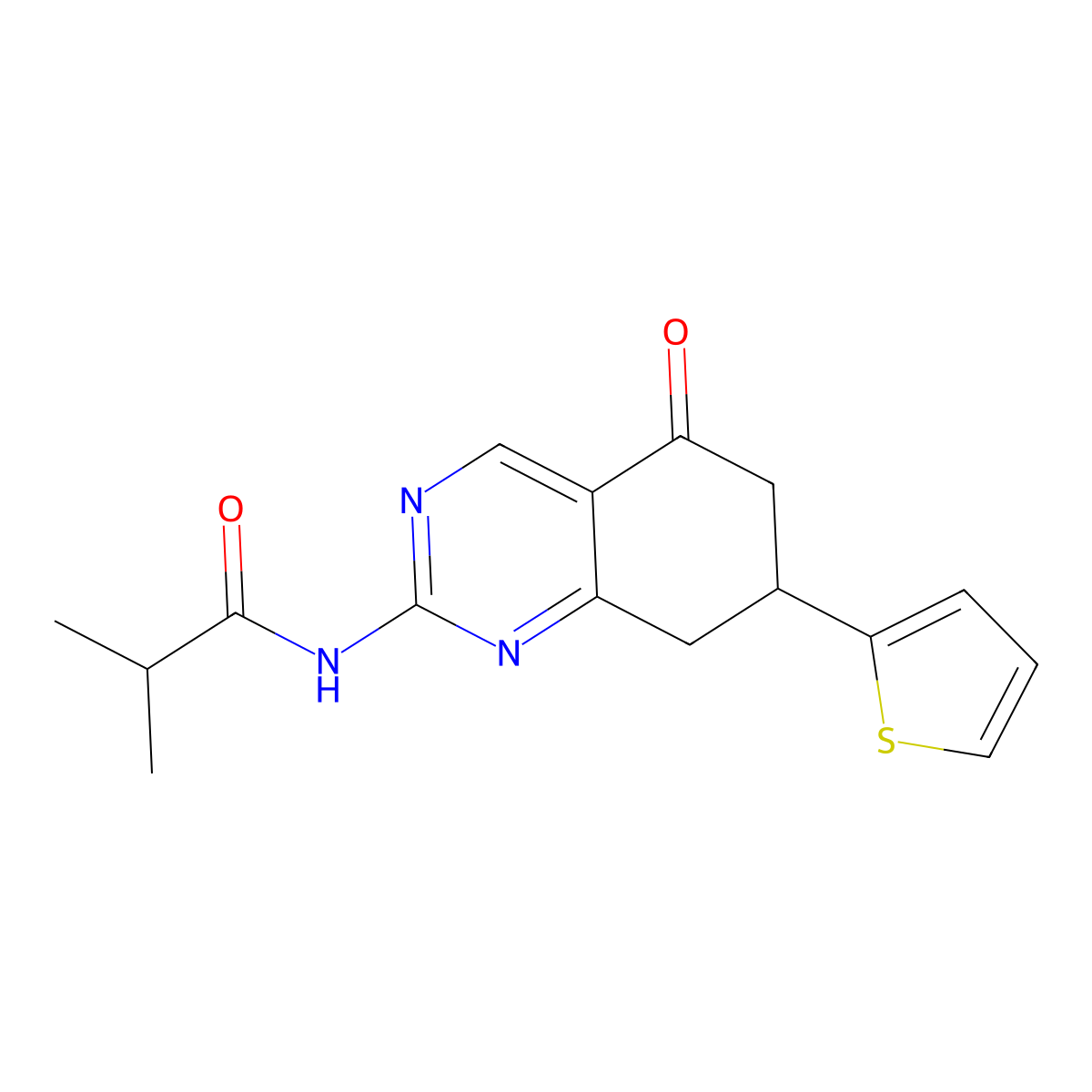 2-methyl-N-(5-oxo-7-thiophen-2-yl-7,8-dihydro-6H-quinazolin-2-yl)propanamide molecular structure, CAS 364616-98-8