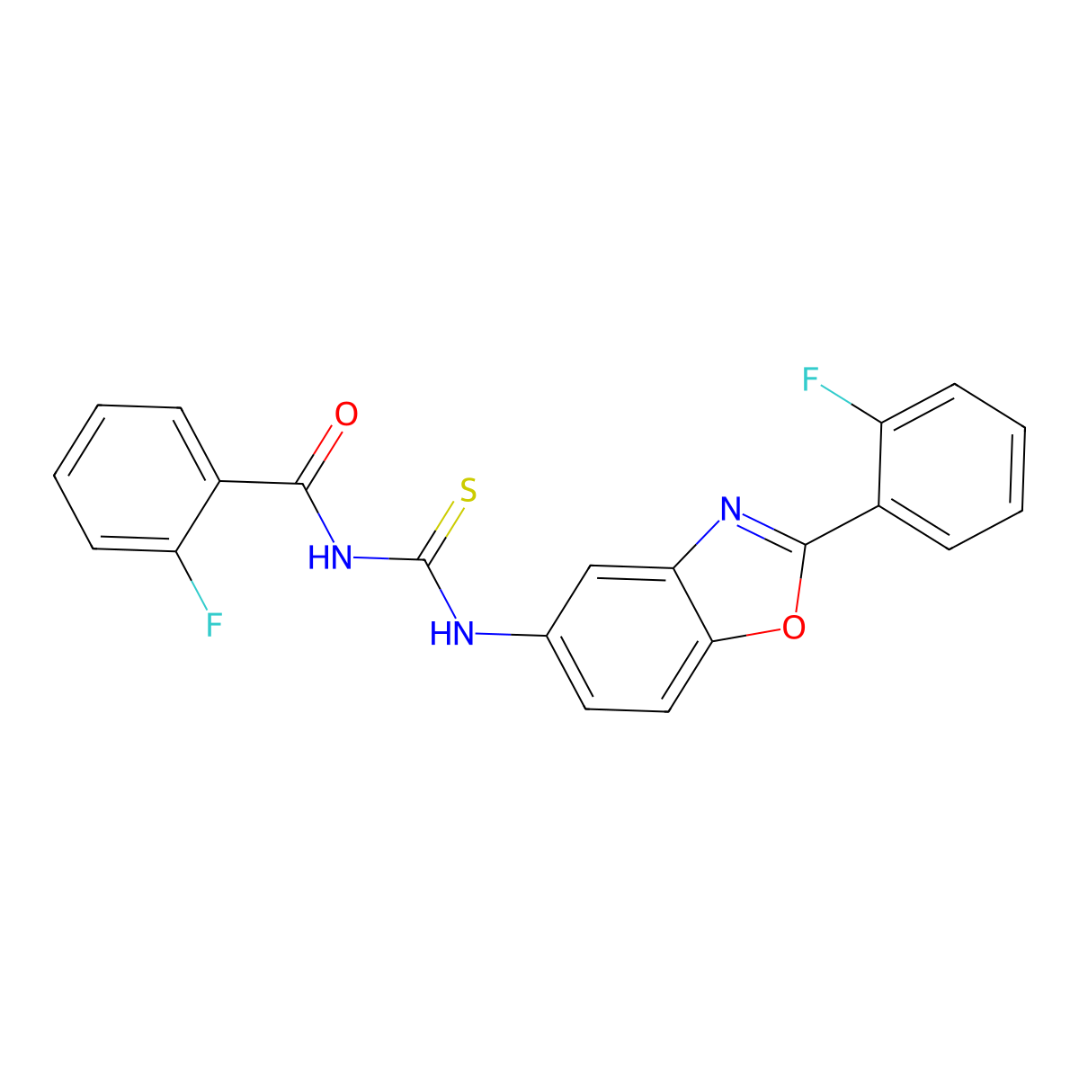 2-fluoro-N-[[2-(2-fluorophenyl)-1,3-benzoxazol-5-yl]carbamothioyl]benzamide molecular structure, CAS 364617-12-9