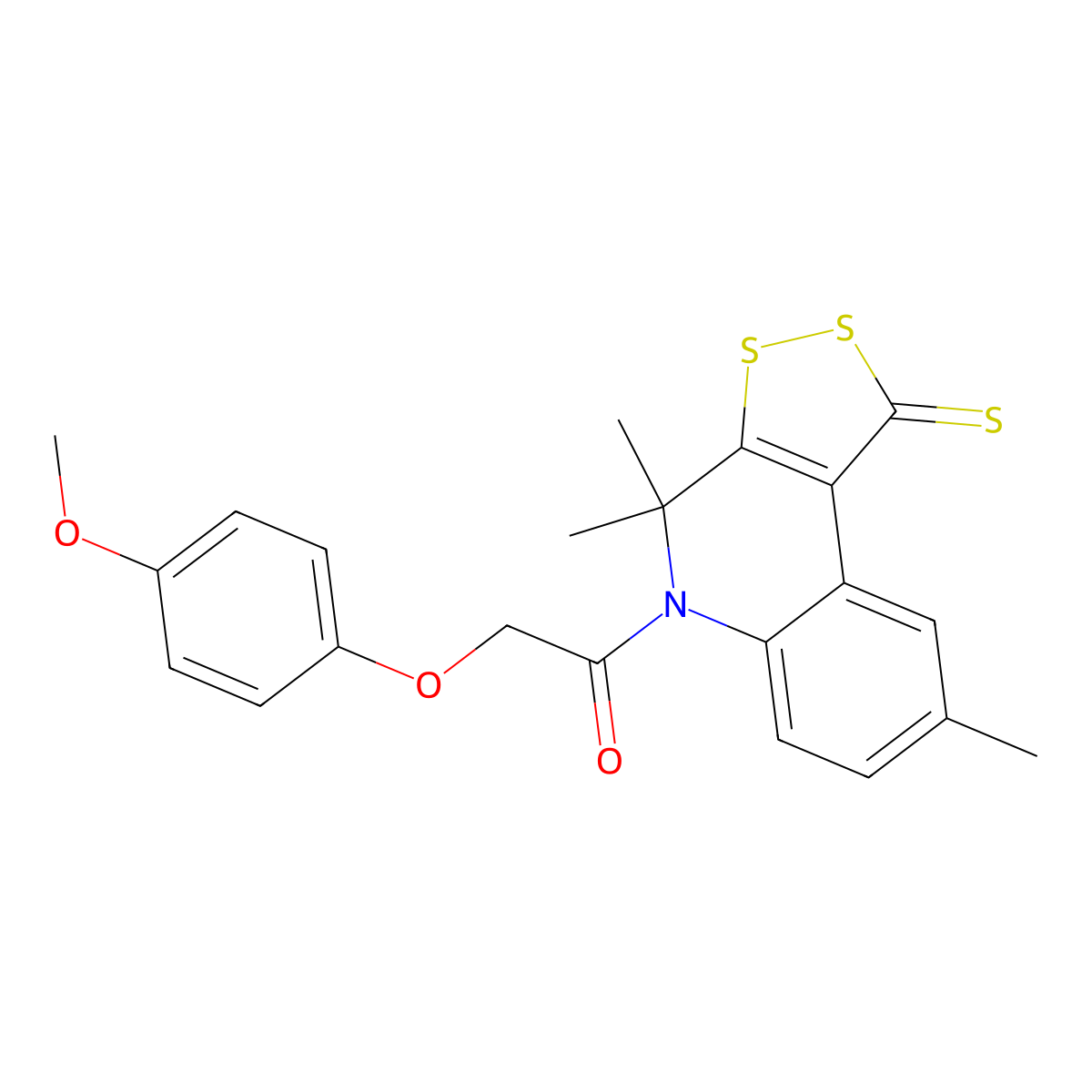 2-(4-Methoxyphenoxy)-1-(4,4,8-trimethyl-1-sulfanylidenedithiolo[3,4-c]quinolin-5-yl)ethanone molecular structure, CAS 364617-38-9