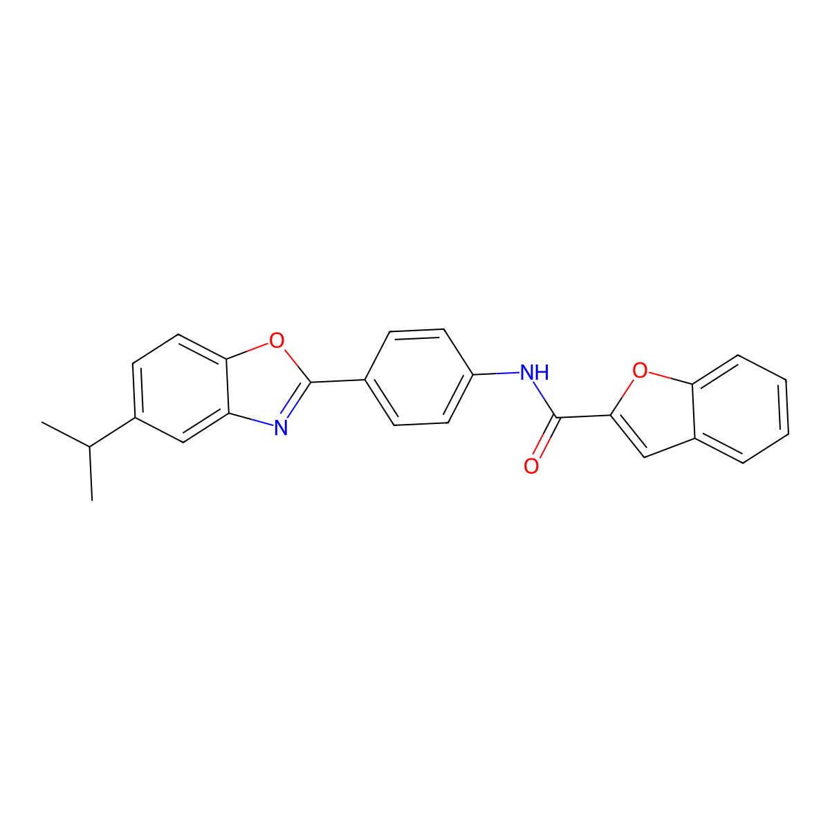 N-{4-[5-(propan-2-yl)-1,3-benzoxazol-2-yl]phenyl}-1-benzofuran-2-carboxamide molecular structure, CAS 364617-66-3