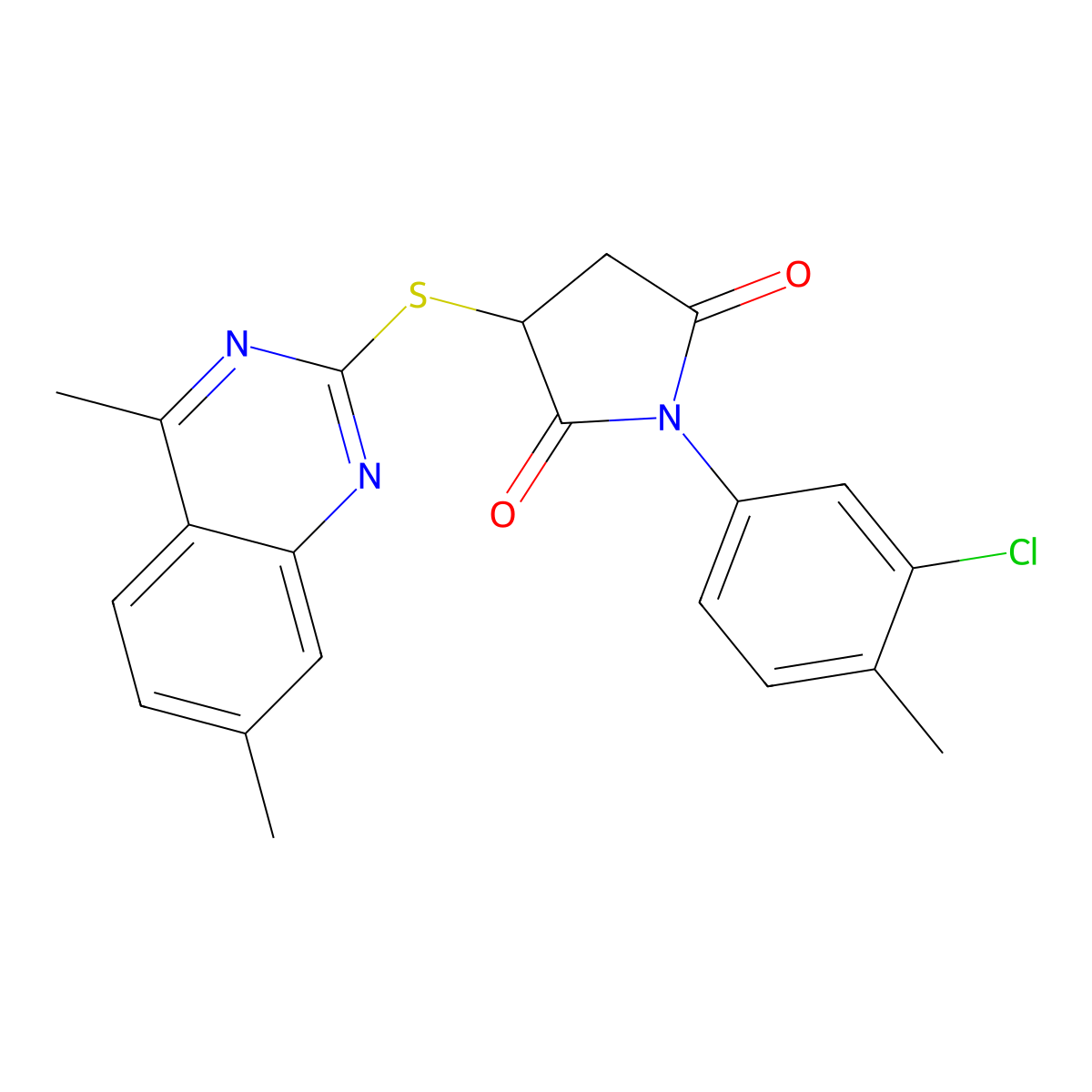 1-(3-Chloro-4-methylphenyl)-3-(4,7-dimethylquinazolin-2-yl)sulfanylpyrrolidine-2,5-dione molecular structure, CAS 364617-74-3