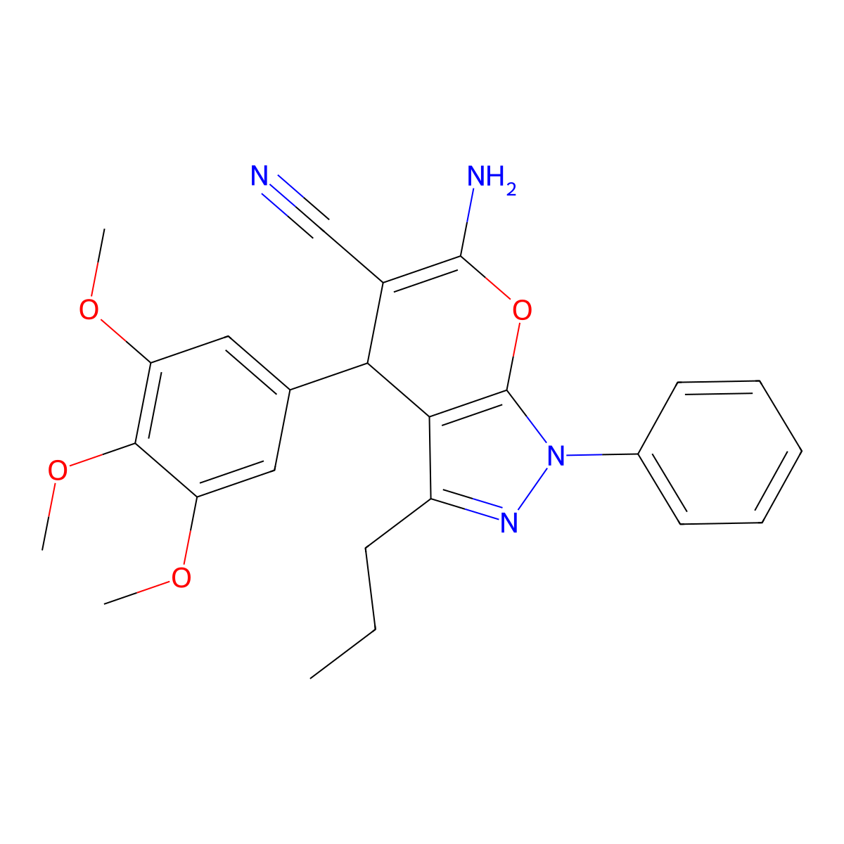 6-Amino-1-phenyl-3-propyl-4-(3,4,5-trimethoxyphenyl)-1,4-dihydropyrano[2,3-c]pyrazole-5-carbonitrile molecular structure, CAS 364618-01-9