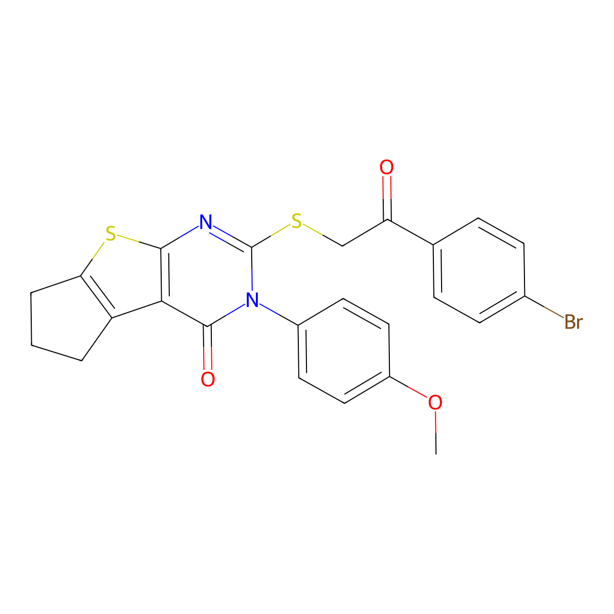 2-{[2-(4-bromophenyl)-2-oxoethyl]sulfanyl}-3-(4-methoxyphenyl)-3,5,6,7-tetrahydro-4H-cyclopenta[4,5]thieno[2,3-d]pyrimidin-4-one molecular structure, CAS 364619-23-8