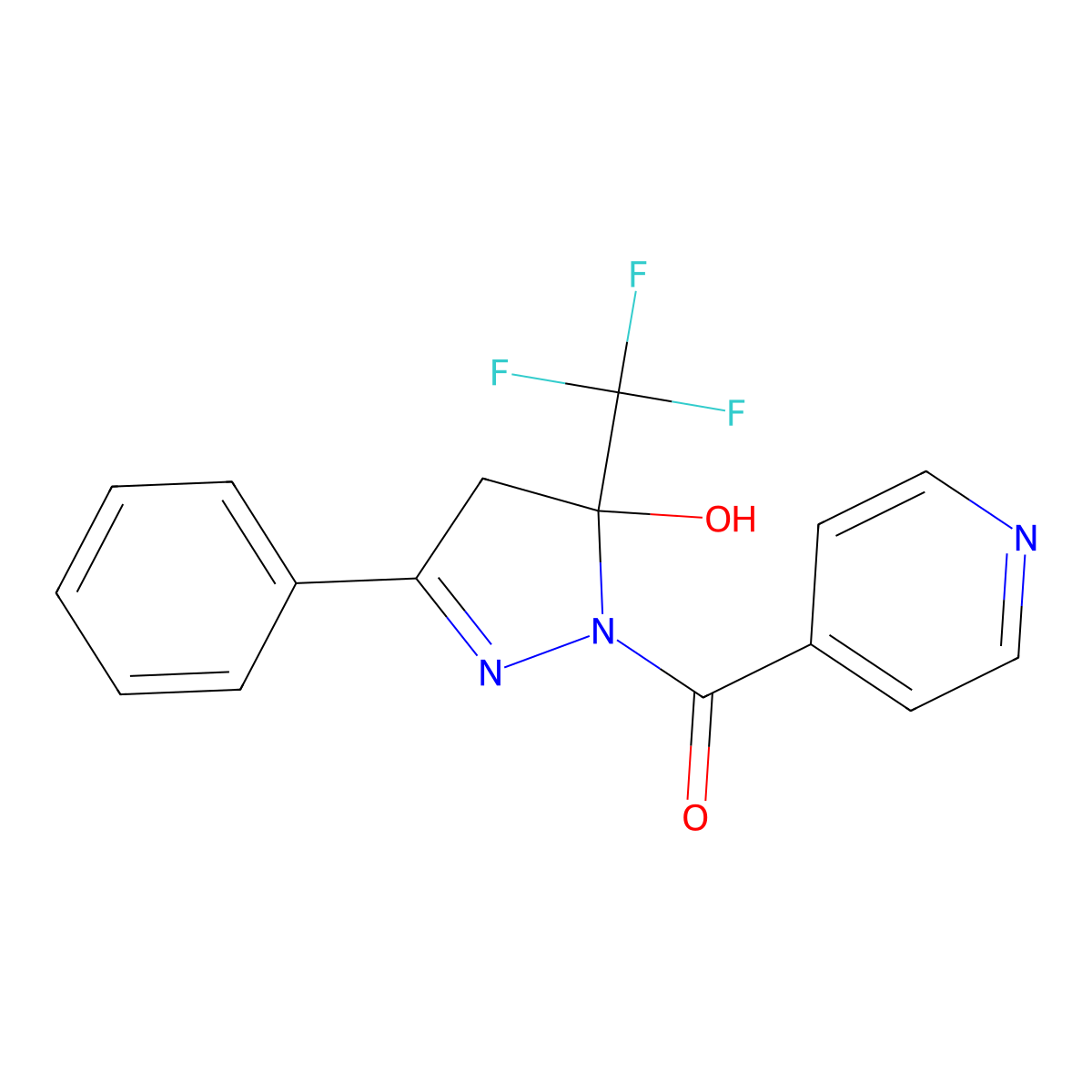 3-Phenyl-1-(4-pyridylcarbonyl)-5-(trifluoromethyl)-2-pyrazoline-5-ol molecular structure, CAS 364619-53-4