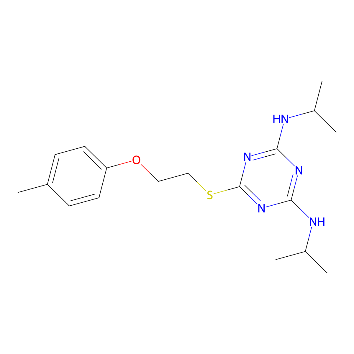 6-[2-(4-methylphenoxy)ethylsulfanyl]-2-N,4-N-di(propan-2-yl)-1,3,5-triazine-2,4-diamine molecular structure, CAS 364619-75-0