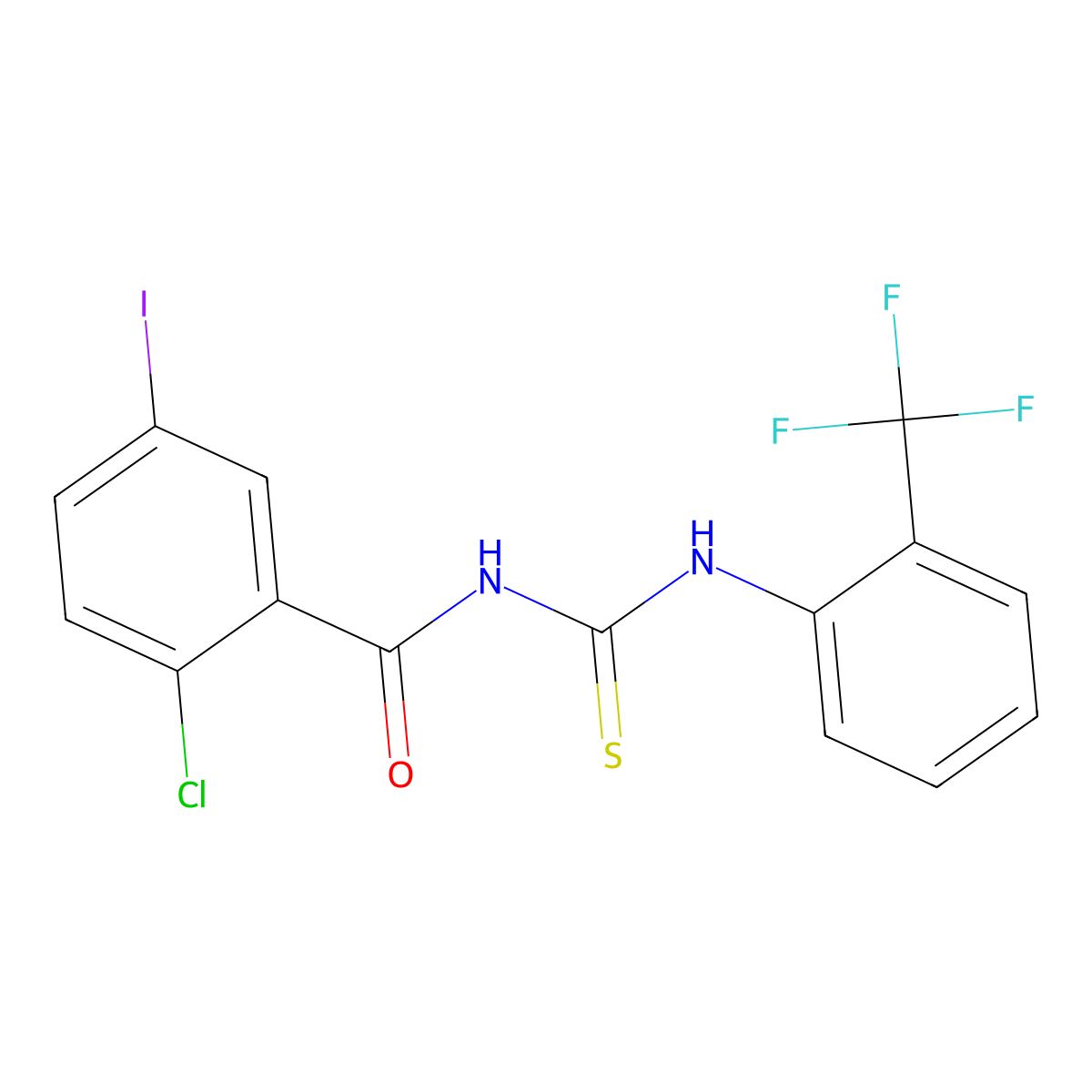 2-chloro-5-iodo-N-[[2-(trifluoromethyl)phenyl]carbamothioyl]benzamide molecular structure, CAS 364619-92-1