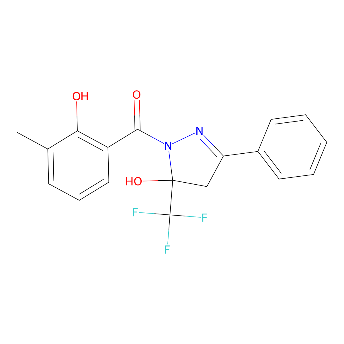 (2-hydroxy-3-methylphenyl)-[5-hydroxy-3-phenyl-5-(trifluoromethyl)-4H-pyrazol-1-yl]methanone molecular structure, CAS 364620-06-4