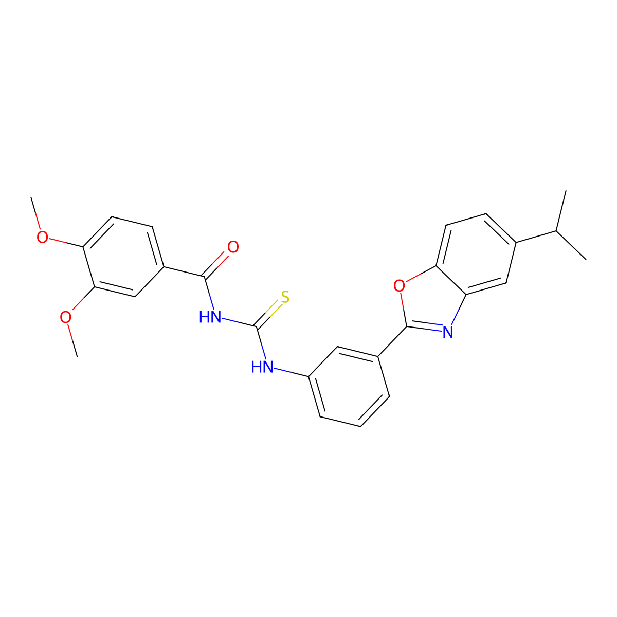 3,4-dimethoxy-N-[[3-(5-propan-2-yl-1,3-benzoxazol-2-yl)phenyl]carbamothioyl]benzamide molecular structure, CAS 364620-07-5