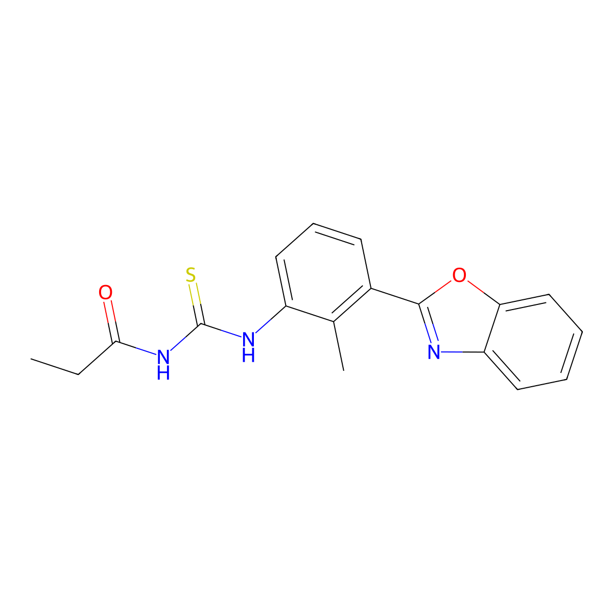 N-[[3-(1,3-benzoxazol-2-yl)-2-methylphenyl]carbamothioyl]propanamide molecular structure, CAS 364620-20-2