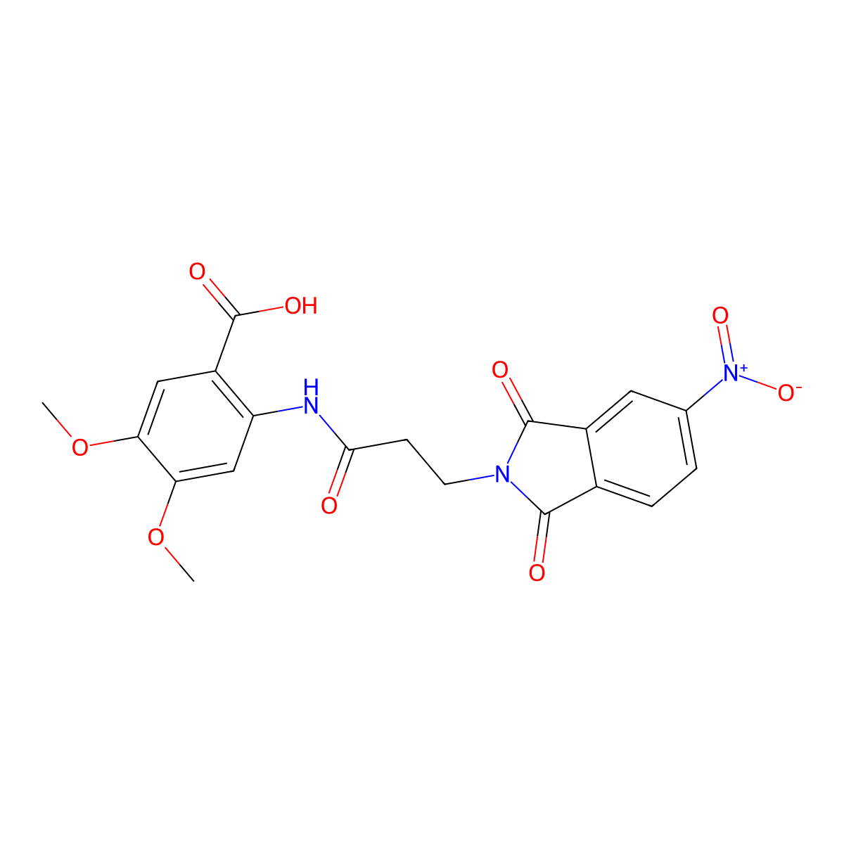 4,5-Dimethoxy-2-[3-(5-nitro-1,3-dioxoisoindol-2-yl)propanoylamino]benzoic acid molecular structure, CAS 364620-26-8