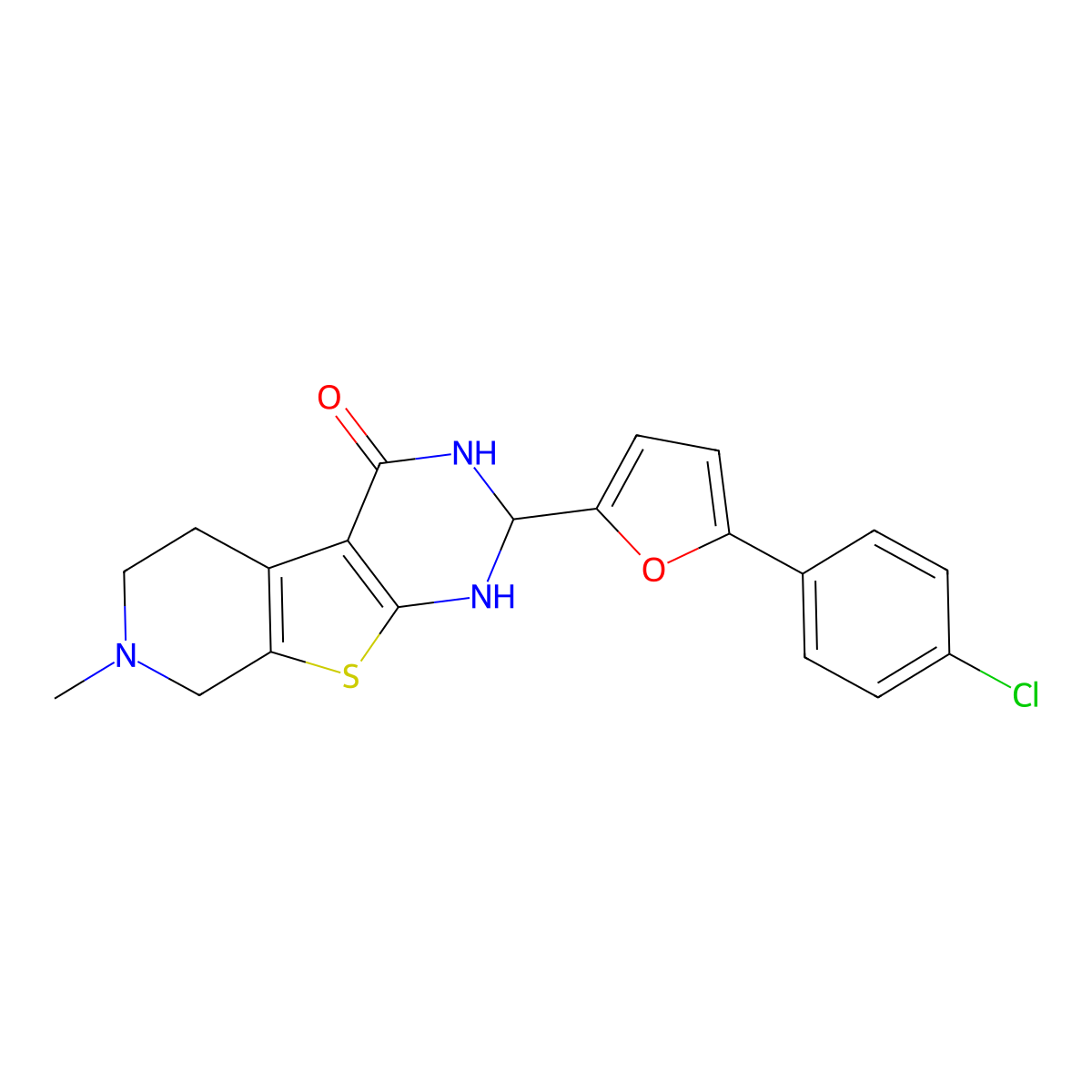 2-[5-(4-Chlorophenyl)furan-2-yl]-7-methyl-1,2,3,5,6,8-hexahydropyrido[2,3]thieno[2,4-d]pyrimidin-4-one molecular structure, CAS 364620-51-9