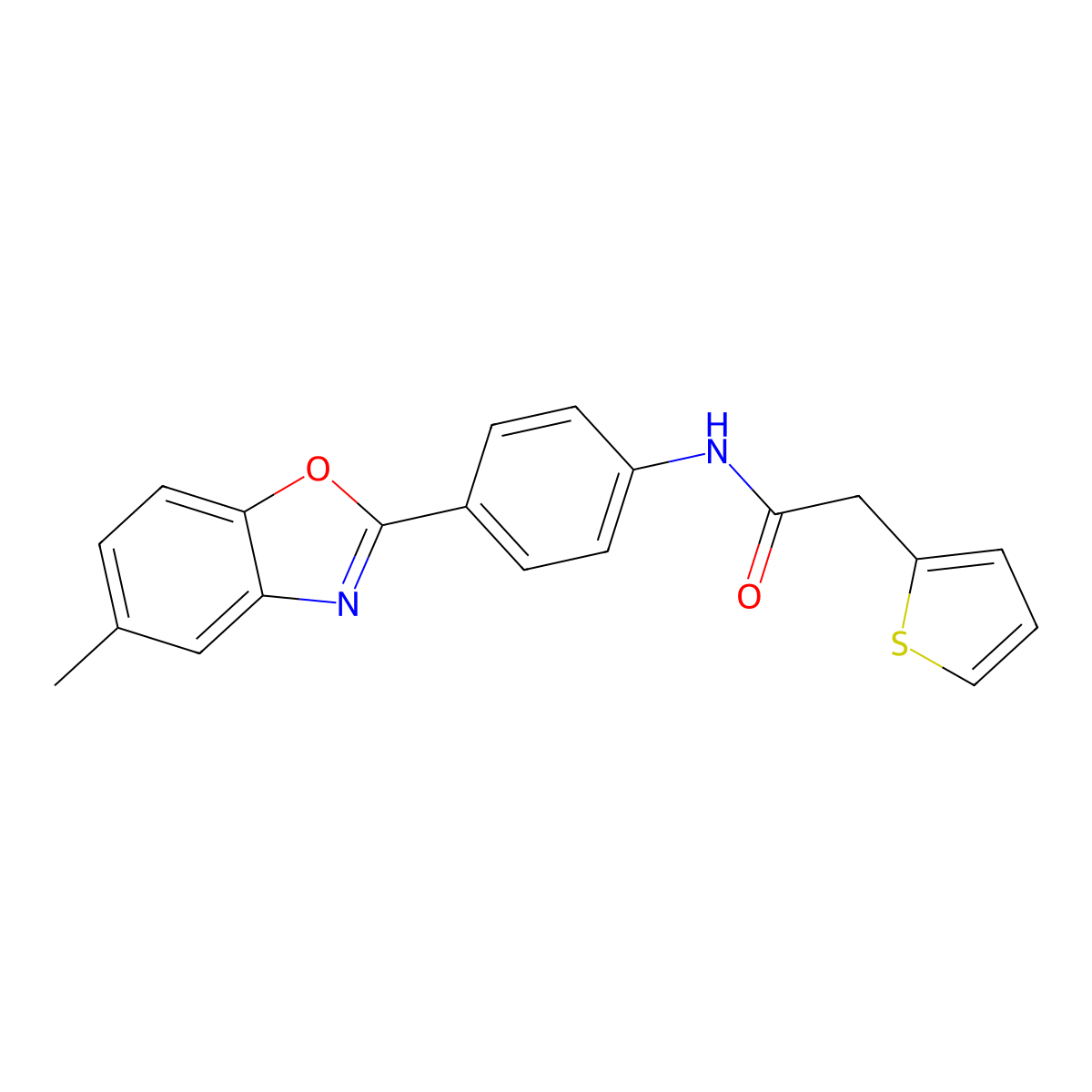 N-[4-(5-methyl-1,3-benzoxazol-2-yl)phenyl]-2-thiophen-2-ylacetamide molecular structure, CAS 364620-87-1