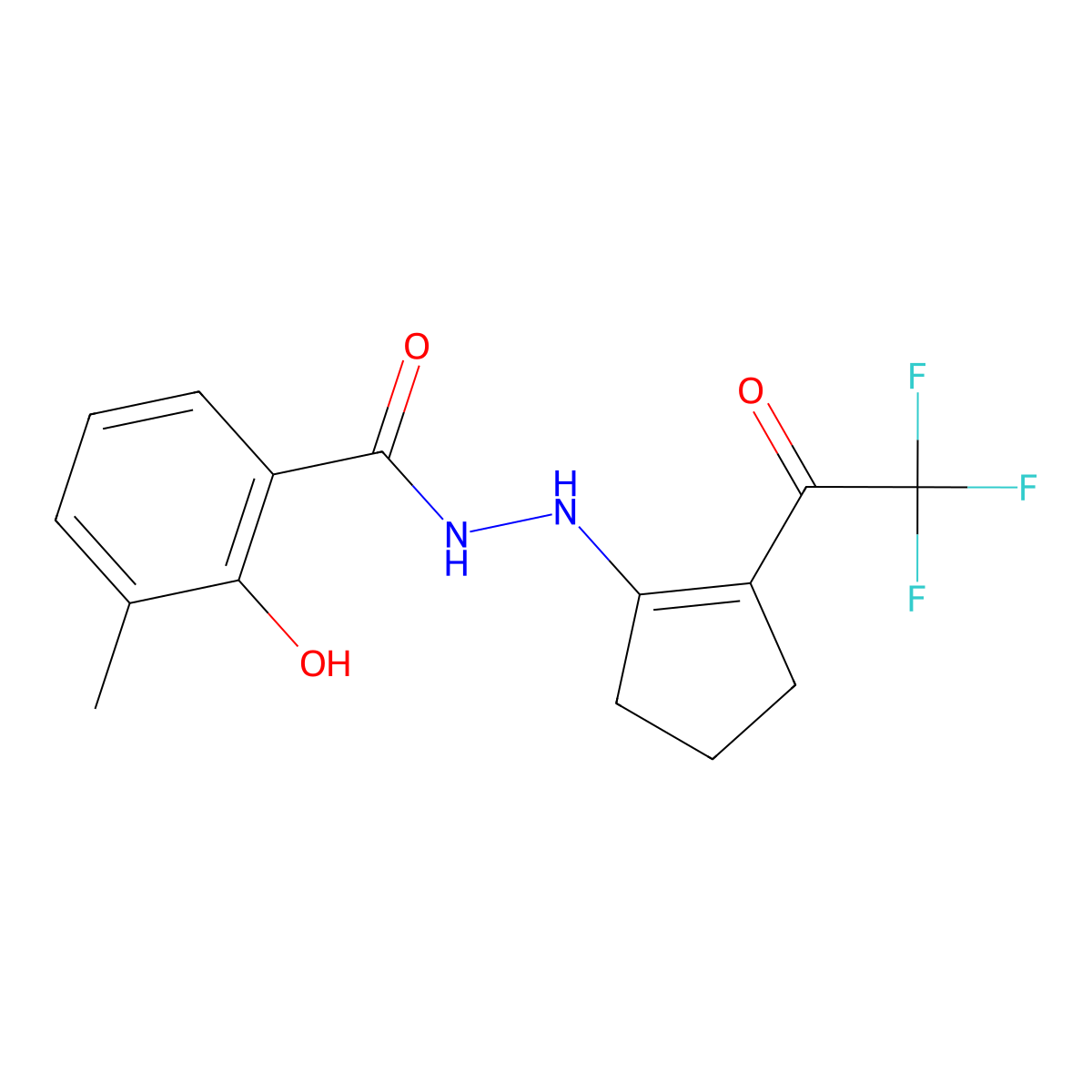 2-hydroxy-3-methyl-N'-[2-(trifluoroacetyl)cyclopent-1-en-1-yl]benzohydrazide molecular structure, CAS 364620-94-0