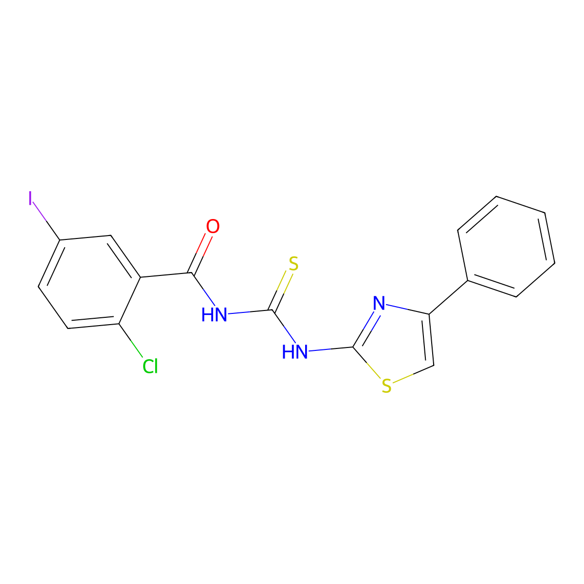 2-chloro-5-iodo-N-[(4-phenyl-1,3-thiazol-2-yl)carbamothioyl]benzamide molecular structure, CAS 364621-06-7