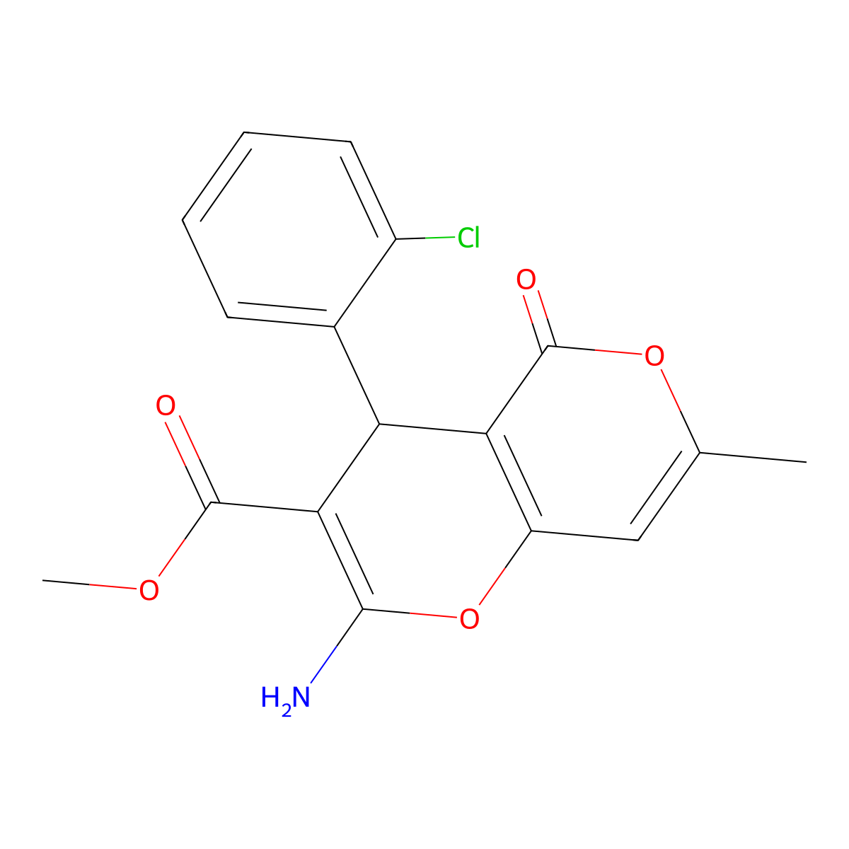 methyl 2-amino-4-(2-chlorophenyl)-7-methyl-5-oxo-4H,5H-pyrano[4,3-b]pyran-3-carboxylate molecular structure, CAS 364621-62-5
