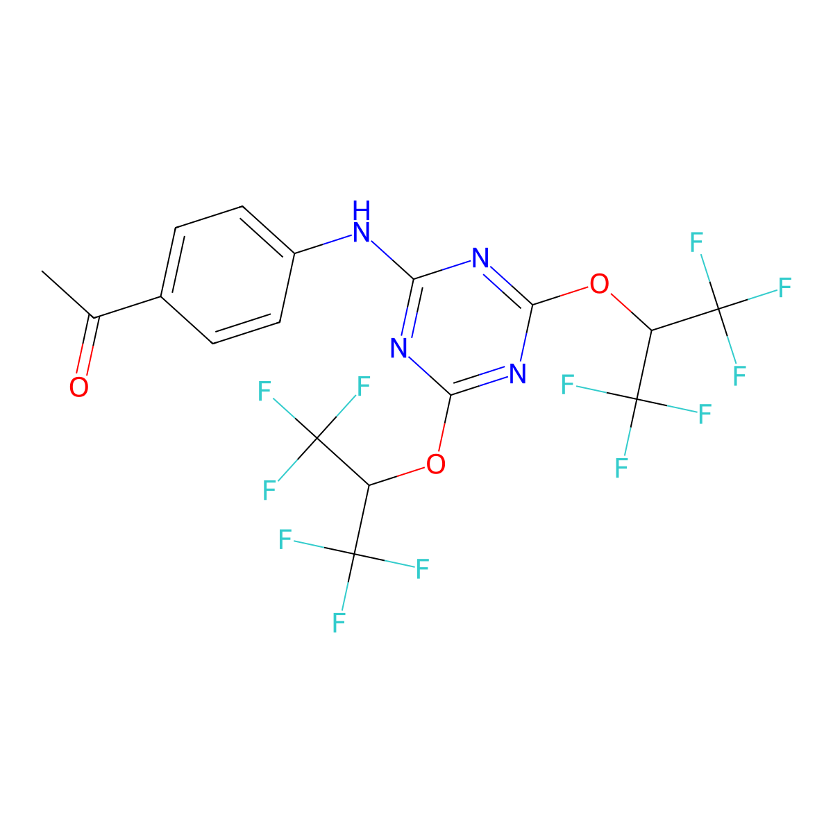 1-[4-({4,6-Bis[2,2,2-trifluoro-1-(trifluoromethyl)ethoxy]-1,3,5-triazin-2-yl}amino)phenyl]ethanone molecular structure, CAS 364621-80-7