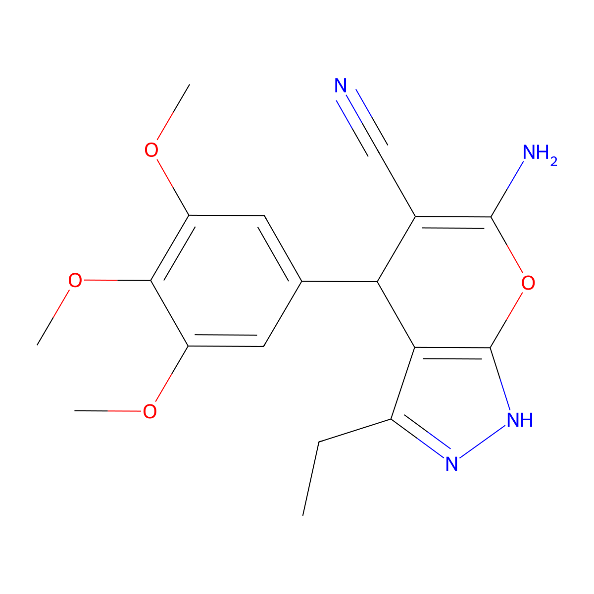 6-Amino-3-ethyl-4-(3,4,5-trimethoxyphenyl)-1,4-dihydropyrano[2,3-c]pyrazole-5-carbonitrile molecular structure, CAS 364621-90-9