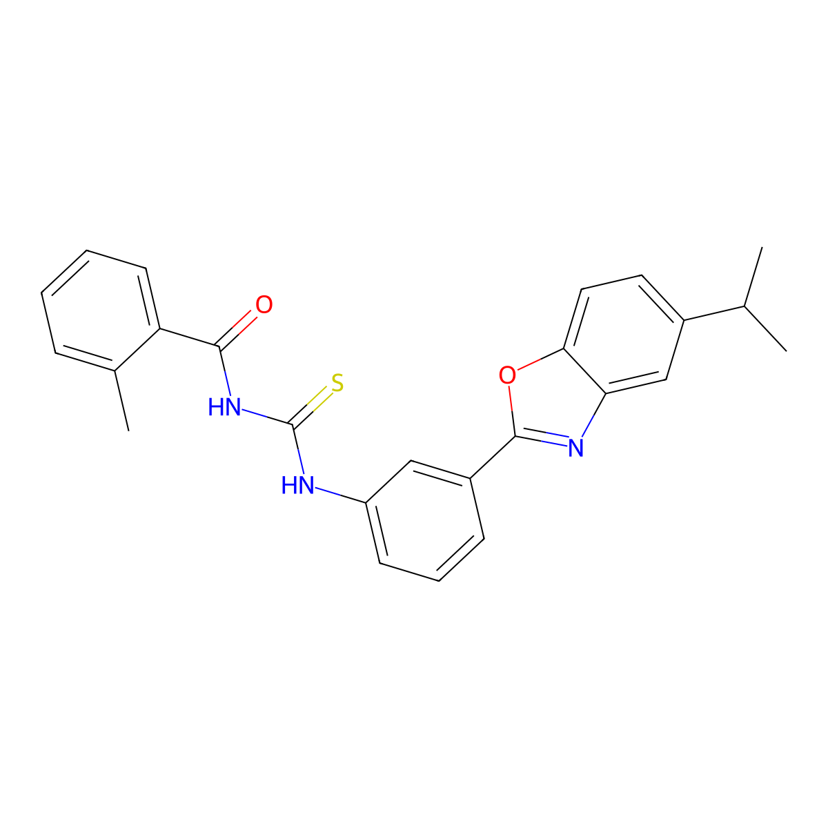 2-methyl-N-[[3-(5-propan-2-yl-1,3-benzoxazol-2-yl)phenyl]carbamothioyl]benzamide molecular structure, CAS 364622-03-7