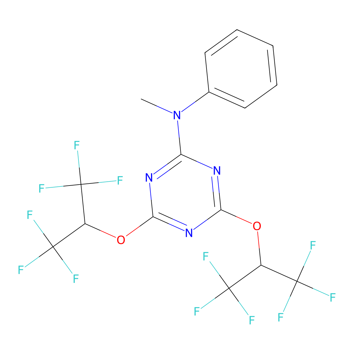 4,6-bis[(1,1,1,3,3,3-hexafluoropropan-2-yl)oxy]-N-methyl-N-phenyl-1,3,5-triazin-2-amine molecular structure, CAS 364622-14-0