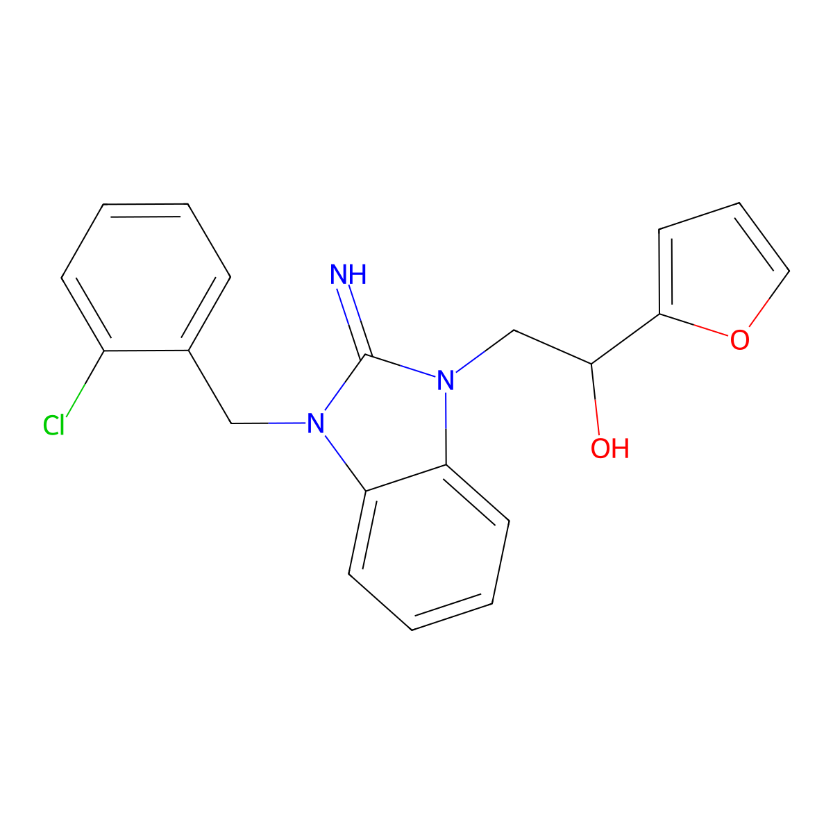 2-[3-(2-chlorobenzyl)-2-imino-2,3-dihydro-1H-benzimidazol-1-yl]-1-(furan-2-yl)ethanol molecular structure, CAS 364622-97-9