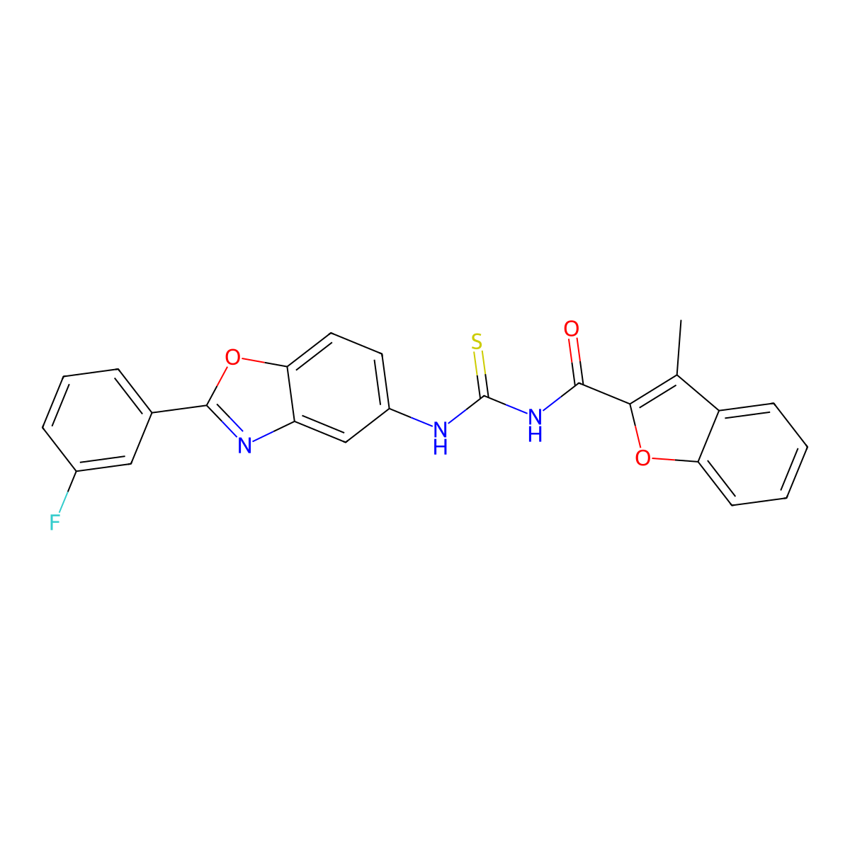 N-[[2-(3-fluorophenyl)-1,3-benzoxazol-5-yl]carbamothioyl]-3-methyl-1-benzofuran-2-carboxamide molecular structure, CAS 364623-27-8