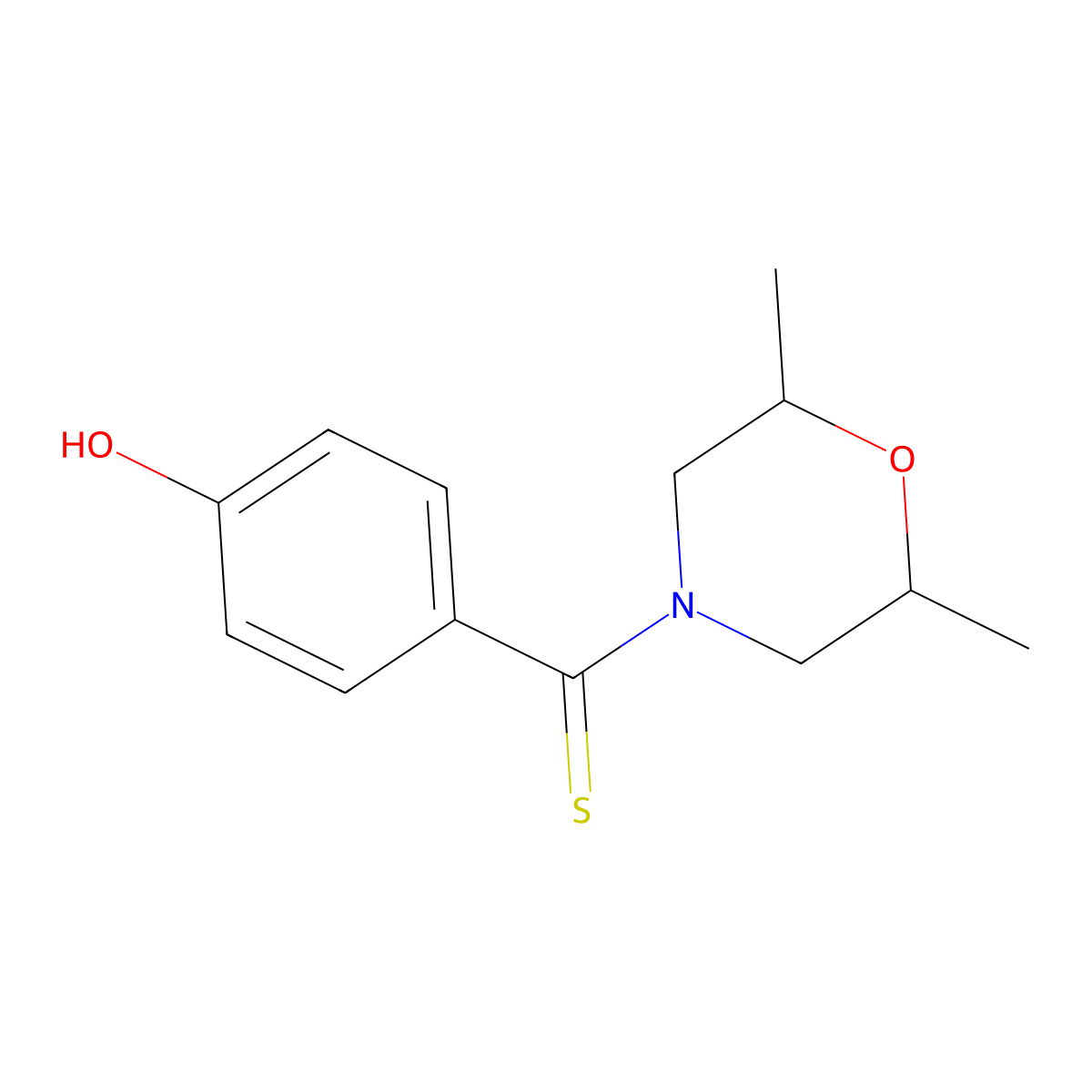 (2,6-Dimethylmorpholin-4-yl)(4-hydroxyphenyl)methanethione molecular structure, CAS 364623-44-9
