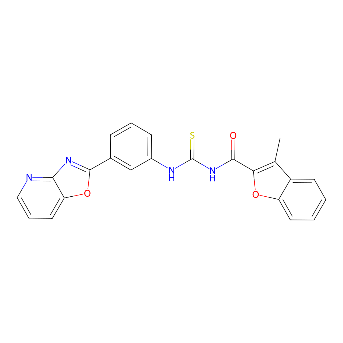 3-methyl-N-{[3-([1,3]oxazolo[4,5-b]pyridin-2-yl)phenyl]carbamothioyl}-1-benzofuran-2-carboxamide molecular structure, CAS 364623-53-0