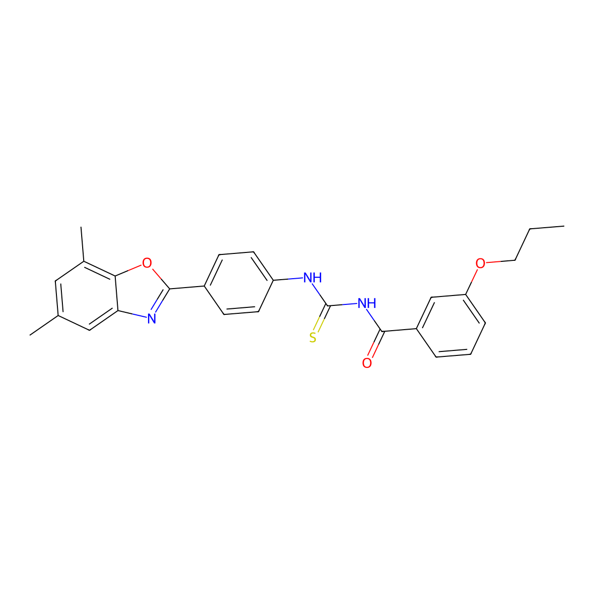 N-[[4-(5,7-dimethyl-1,3-benzoxazol-2-yl)phenyl]carbamothioyl]-3-propoxybenzamide molecular structure, CAS 364624-68-0