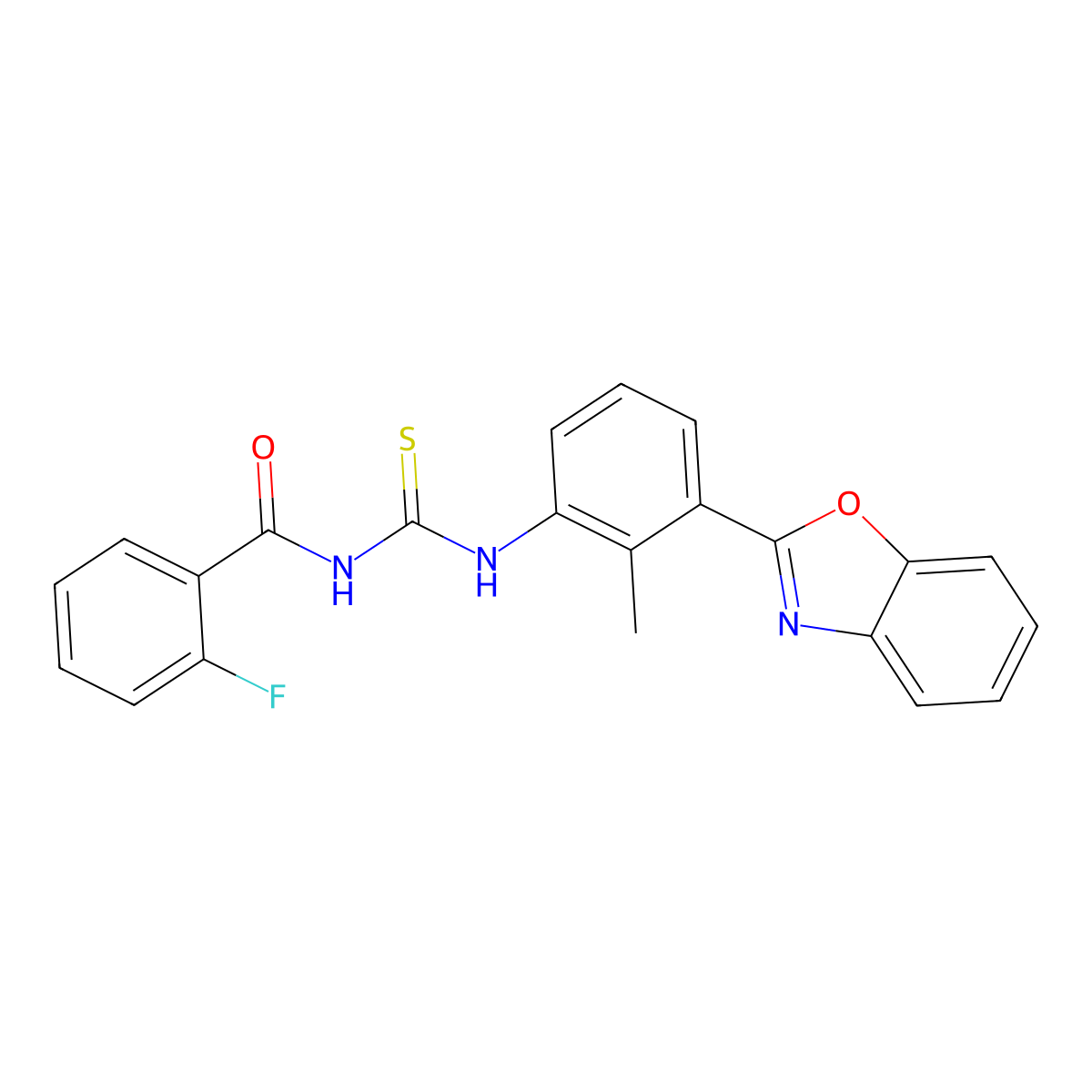 N-[[3-(1,3-benzoxazol-2-yl)-2-methylphenyl]carbamothioyl]-2-fluorobenzamide molecular structure, CAS 364624-78-2
