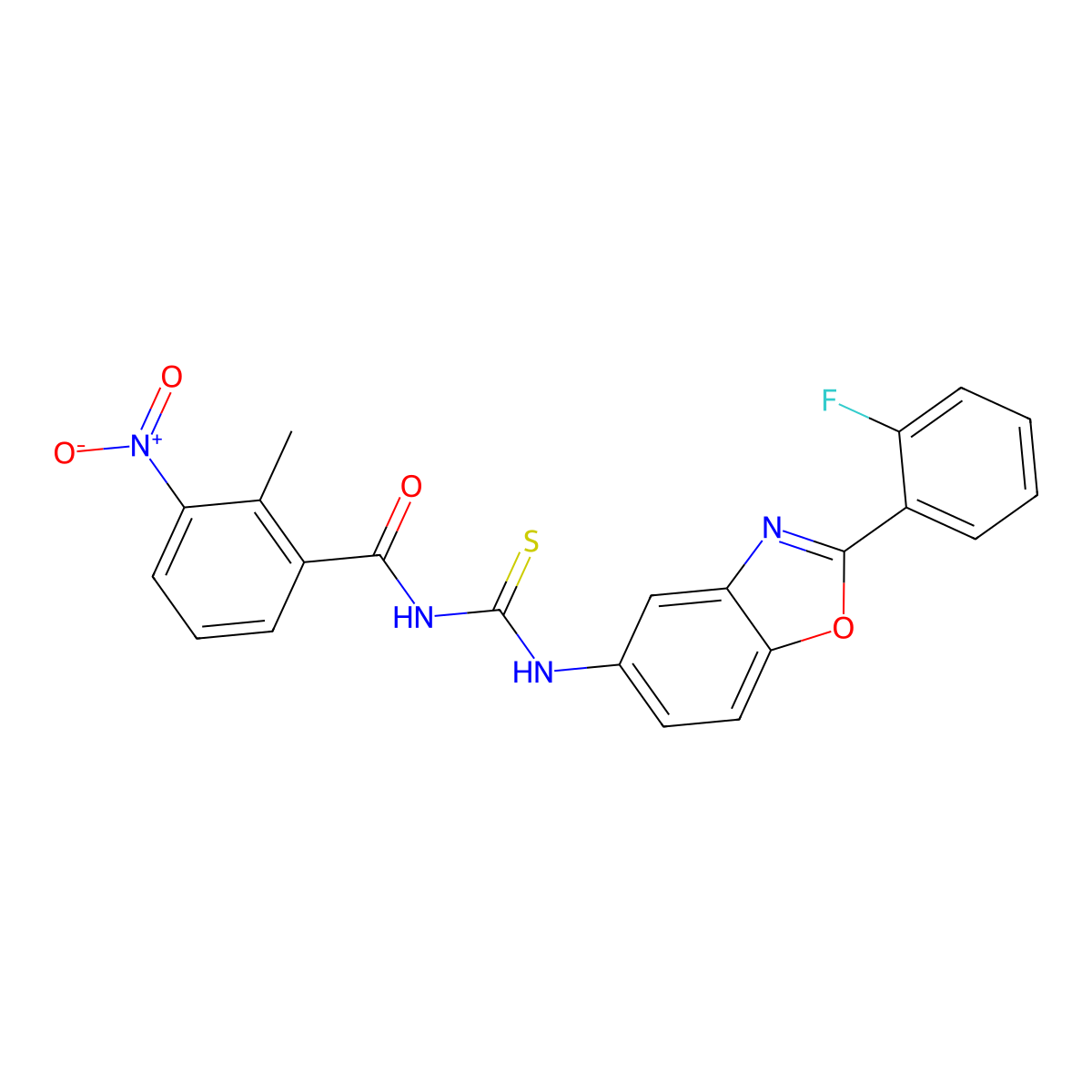 N-[[2-(2-fluorophenyl)-1,3-benzoxazol-5-yl]carbamothioyl]-2-methyl-3-nitrobenzamide molecular structure, CAS 364624-87-3
