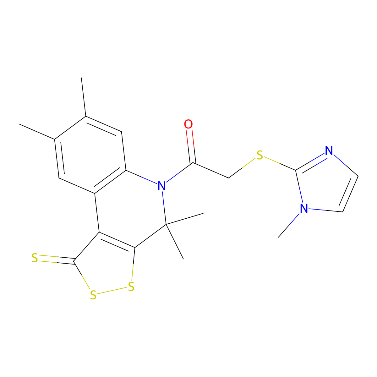 4,4,7,8-tetramethyl-5-{[(1-methyl-1H-imidazol-2-yl)thio]acetyl}-4,5-dihydro-1H-[1,2]dithiolo[3,4-c]quinoline-1-thione molecular structure, CAS 364625-36-5