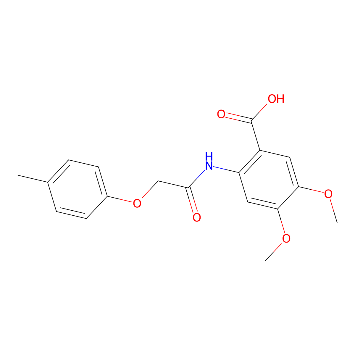 4,5-Dimethoxy-2-{[(4-methylphenoxy)acetyl]amino}benzoic acid molecular structure, CAS 364625-38-7