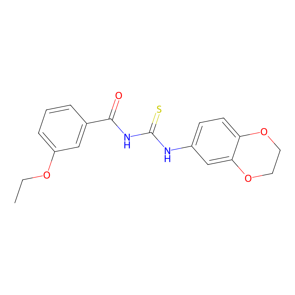 N-(2,3-dihydro-1,4-benzodioxin-6-ylcarbamothioyl)-3-ethoxybenzamide molecular structure, CAS 364625-40-1