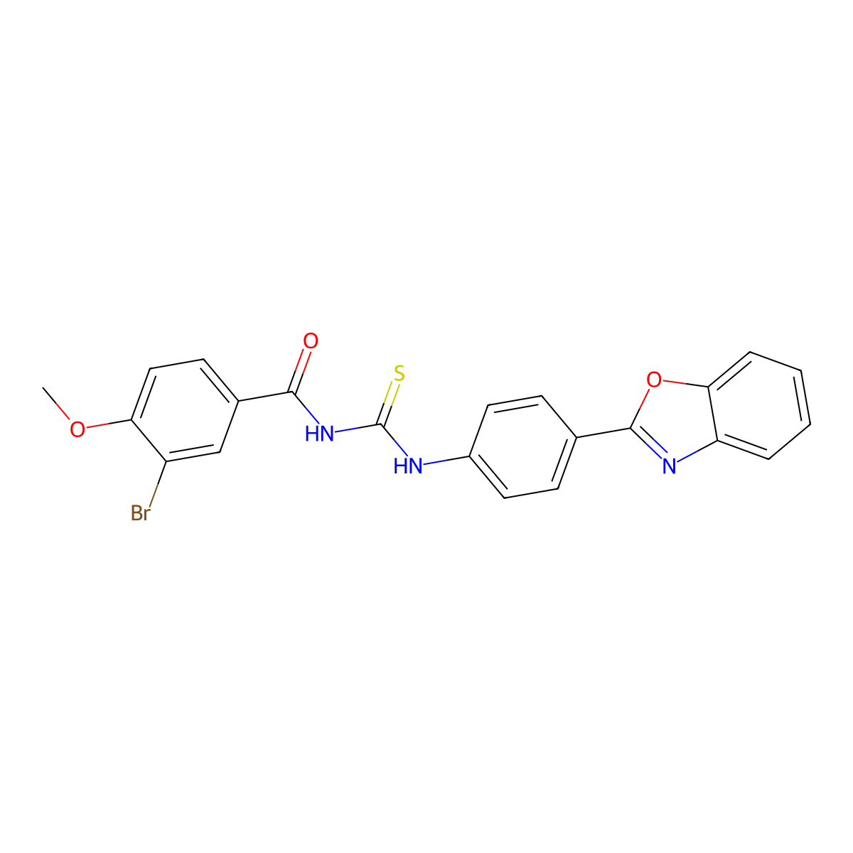N-[[4-(1,3-benzoxazol-2-yl)phenyl]carbamothioyl]-3-bromo-4-methoxybenzamide molecular structure, CAS 364625-59-2