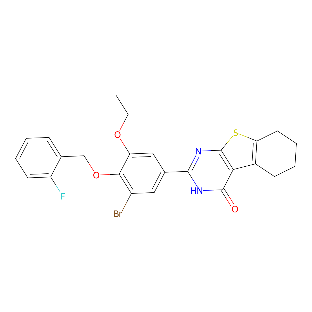 2-{3-bromo-5-ethoxy-4-[(2-fluorobenzyl)oxy]phenyl}-5,6,7,8-tetrahydro[1]benzothieno[2,3-d]pyrimidin-4(3H)-one molecular structure, CAS 364625-71-8