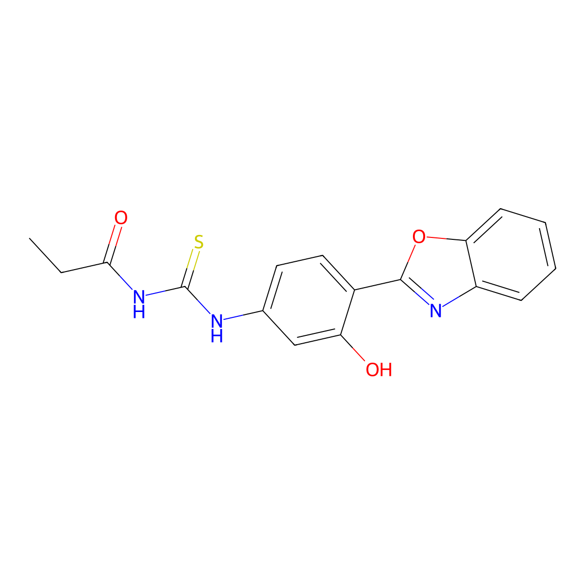 N-((4-(benzo[d]oxazol-2-yl)-3-hydroxyphenyl)carbamothioyl)propionamide molecular structure, CAS 364625-74-1