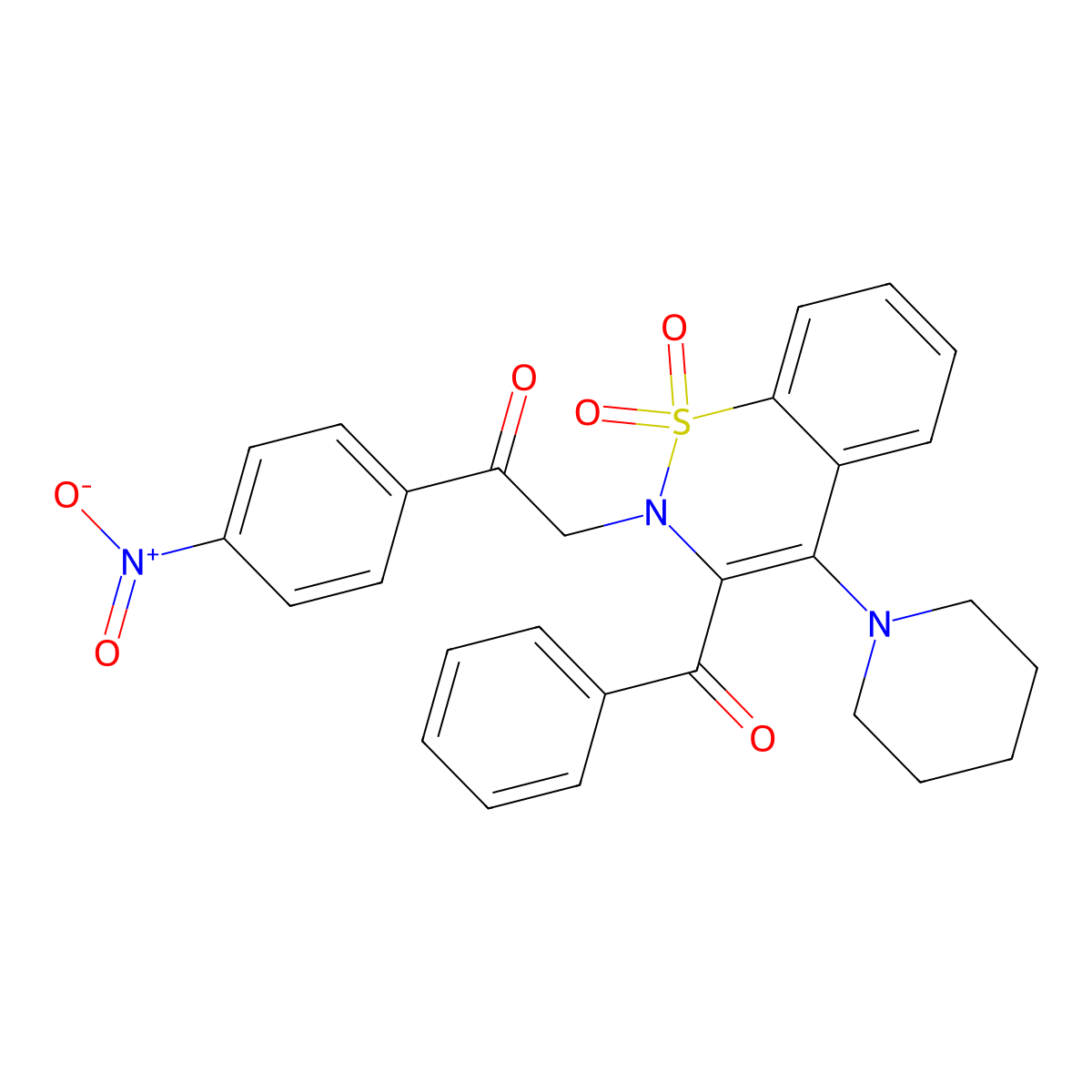 2-[3-benzoyl-1,1-dioxido-4-(1-piperidinyl)-2H-1,2-benzothiazin-2-yl]-1-{4-nitrophenyl}ethanone molecular structure, CAS 364626-30-2